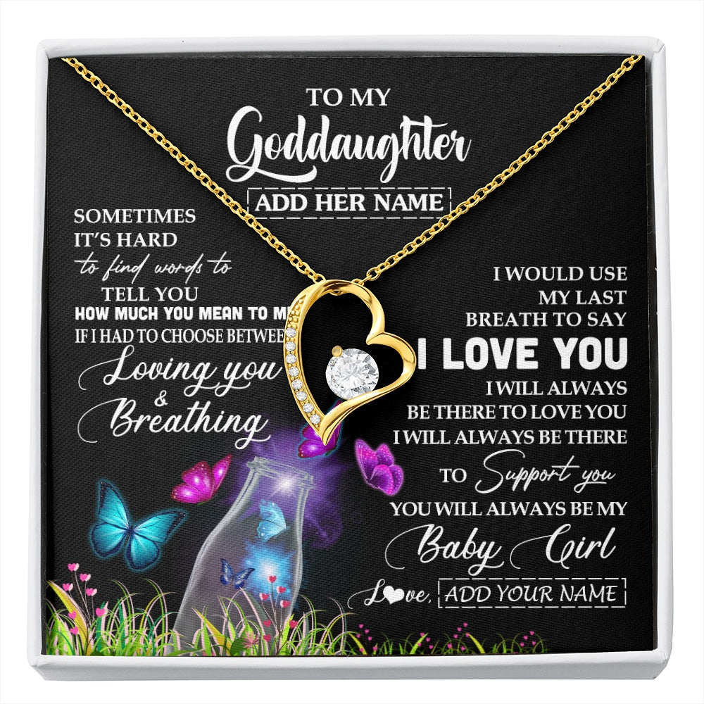 Forever Love Necklace 18K Yellow Gold Finish | 1 | Personalized To My Goddaughter Necklace From Godmother Aunt Butterfly Sometimes Say I Love You Goddaughter Birthday Christmas Custom Gift Box Message Card | siriusteestore.myshopify