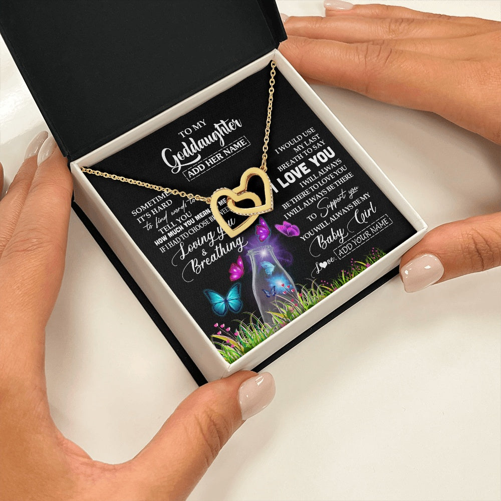 Interlocking Hearts Necklace 18K Yellow Gold Finish | 2 | Personalized To My Goddaughter Necklace From Godmother Aunt Butterfly Sometimes Say I Love You Goddaughter Birthday Christmas Custom Gift Box Message Card | siriusteestore.myshopify