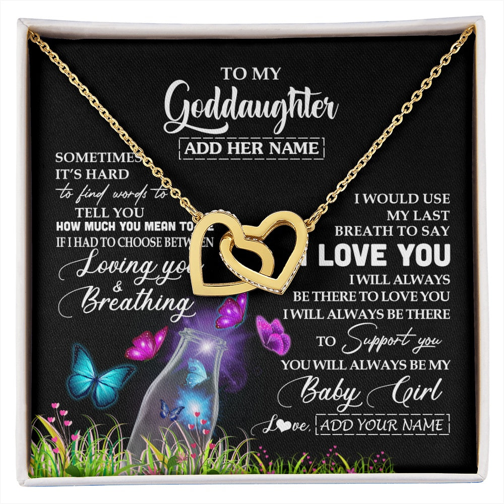 Interlocking Hearts Necklace 18K Yellow Gold Finish | 1 | Personalized To My Goddaughter Necklace From Godmother Aunt Butterfly Sometimes Say I Love You Goddaughter Birthday Christmas Custom Gift Box Message Card | siriusteestore.myshopify