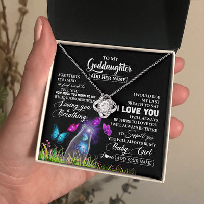 Love Knot Necklace 14K White Gold Finish | 2 | Personalized To My Goddaughter Necklace From Godmother Aunt Butterfly Sometimes Say I Love You Goddaughter Birthday Christmas Custom Gift Box Message Card | siriusteestore.myshopify