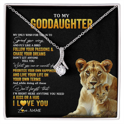 Alluring Beauty Necklace 14K White Gold Finish | 1 | Personalized To My Goddaughter Necklace From Godmother Aunt Lion My Only Wish For You Goddaughter Birthday Christmas Customized Gift Box Message Card | siriusteestore
