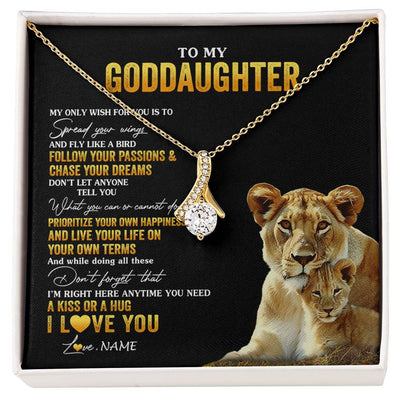 Alluring Beauty Necklace 18K Yellow Gold Finish | 1 | Personalized To My Goddaughter Necklace From Godmother Aunt Lion My Only Wish For You Goddaughter Birthday Christmas Customized Gift Box Message Card | siriusteestore