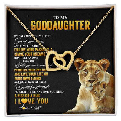 Interlocking Hearts Necklace 18K Yellow Gold Finish | 1 | Personalized To My Goddaughter Necklace From Godmother Aunt Lion My Only Wish For You Goddaughter Birthday Christmas Customized Gift Box Message Card | siriusteestore