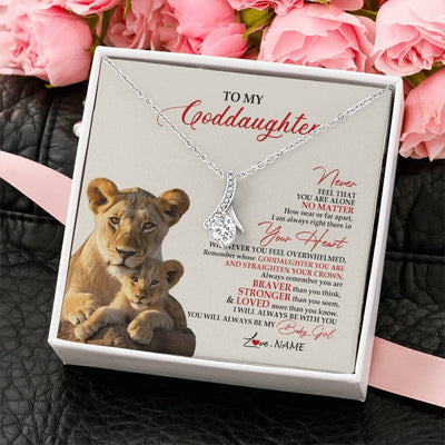 Alluring Beauty Necklace 14K White Gold Finish | 2 | Personalized To My Goddaughter Necklace From Godmother Aunt Never Feel You Are Alone Lion Goddaughter Birthday Graduation Christmas Customized Message Card | siriusteestore