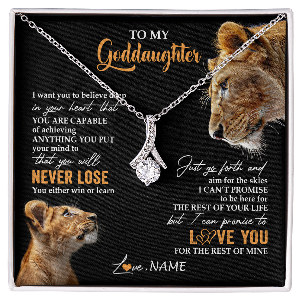 Alluring Beauty Necklace 14K White Gold Finish | 1 | Personalized To My Goddaughter Necklace From Godmother Aunt You Will Never Lose Lion Goddaughter Birthday Gifts Graduation Christmas Gift Box Message Card | siriusteestore