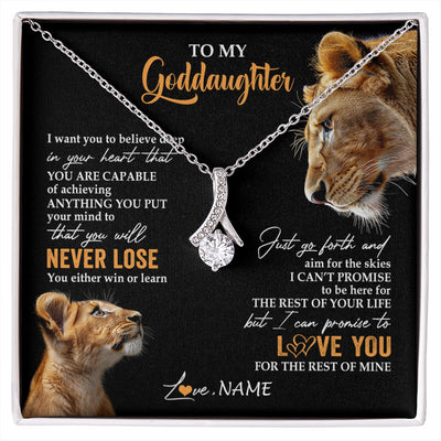 Alluring Beauty Necklace 14K White Gold Finish | 1 | Personalized To My Goddaughter Necklace From Godmother Aunt You Will Never Lose Lion Goddaughter Birthday Gifts Graduation Christmas Gift Box Message Card | siriusteestore