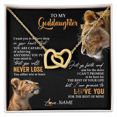 Interlocking Hearts Necklace 18K Yellow Gold Finish | 1 | Personalized To My Goddaughter Necklace From Godmother Aunt You Will Never Lose Lion Goddaughter Birthday Gifts Graduation Christmas Gift Box Message Card | siriusteestore