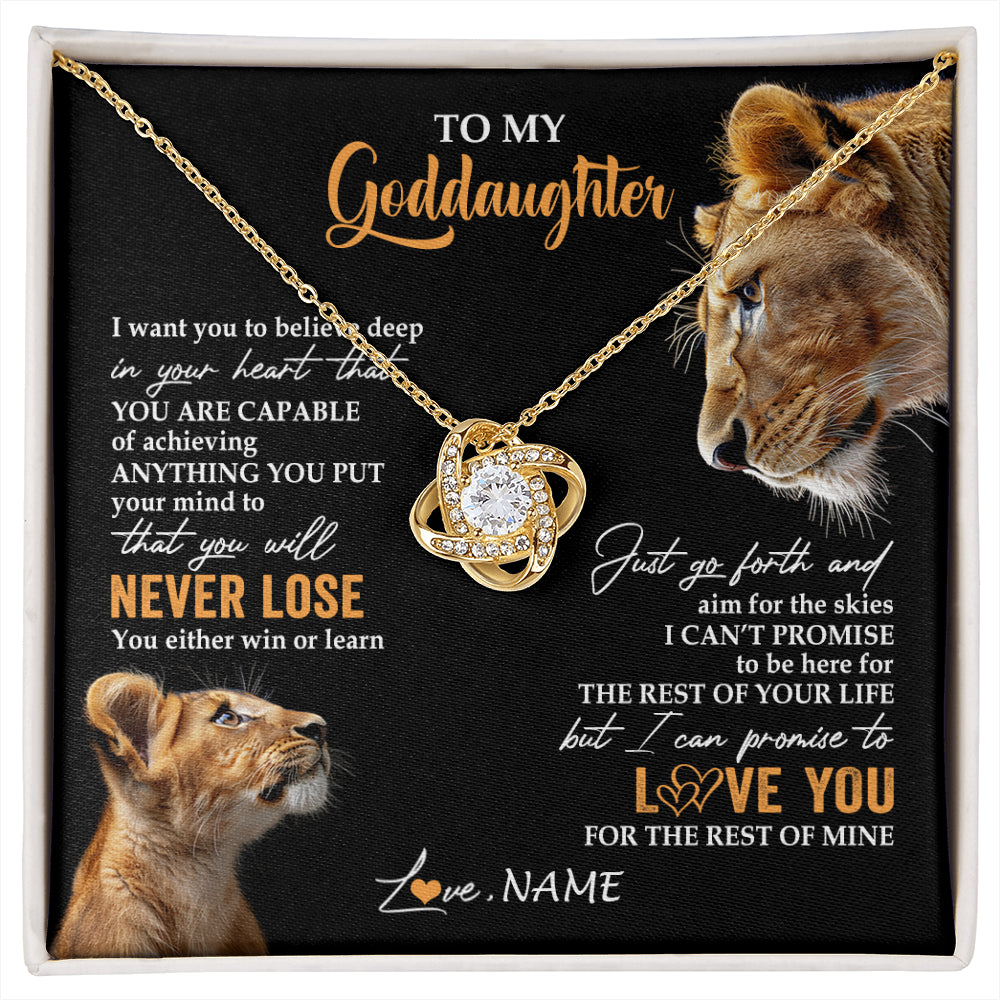 Love Knot Necklace 18K Yellow Gold Finish | 1 | Personalized To My Goddaughter Necklace From Godmother Aunt You Will Never Lose Lion Goddaughter Birthday Gifts Graduation Christmas Gift Box Message Card | siriusteestore