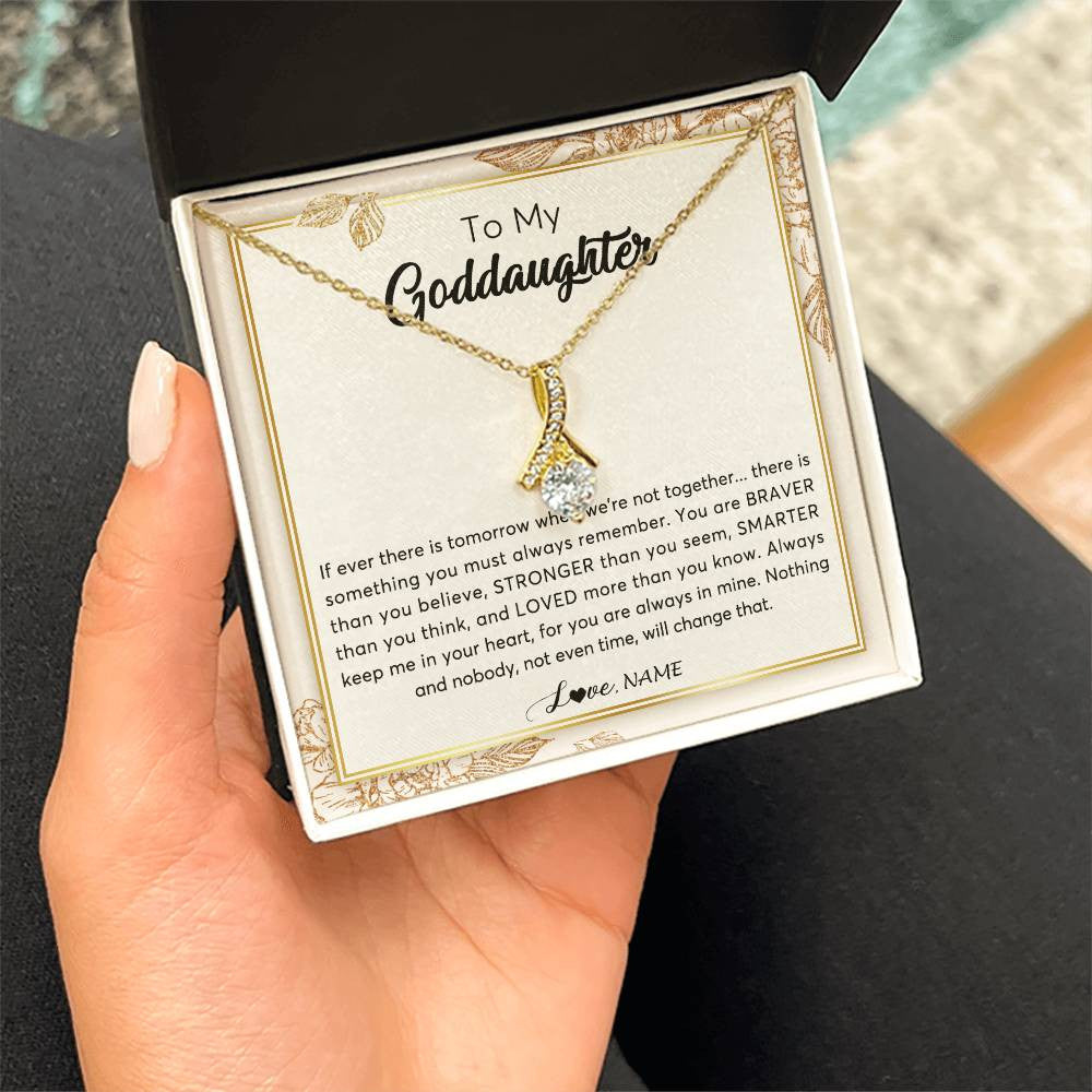 Alluring Beauty Necklace 18K Yellow Gold Finish | Personalized To My Goddaughter Necklace From Godmother Braver Stronger Smarter Loved Goddaughter Jewelry Birthday Christmas Customized Gift Box Message Card | siriusteestore