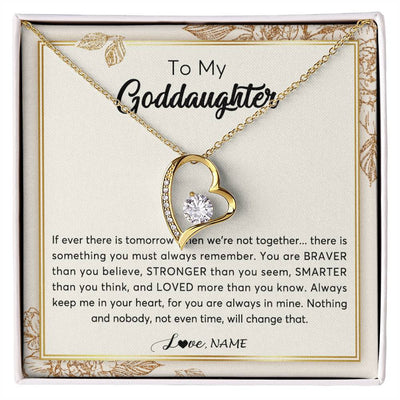 Forever Love Necklace 18K Yellow Gold Finish | Personalized To My Goddaughter Necklace From Godmother Braver Stronger Smarter Loved Goddaughter Jewelry Birthday Christmas Customized Gift Box Message Card | siriusteestore