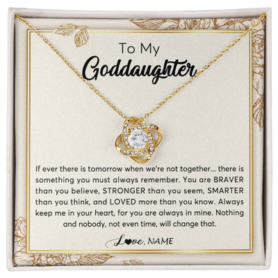 Love Knot Necklace 18K Yellow Gold Finish | Personalized To My Goddaughter Necklace From Godmother Braver Stronger Smarter Loved Goddaughter Jewelry Birthday Christmas Customized Gift Box Message Card | siriusteestore