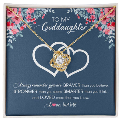 Love Knot Necklace 18K Yellow Gold Finish | Personalized To My Goddaughter Necklace From Godmother Braver Stronger Smarter Loved Goddaughter Jewelry Birthday Graduation Christmas Customized Message Card | siriusteestore