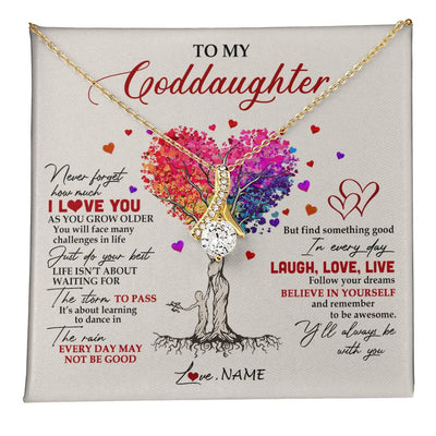 Alluring Beauty Necklace 18K Yellow Gold Finish | 1 | Personalized To My Goddaughter Necklace From Godmother Colorful Tree Never Forget I Love You Goddaughter Birthday Christmas Customized Gift Box Message Card | siriusteestore