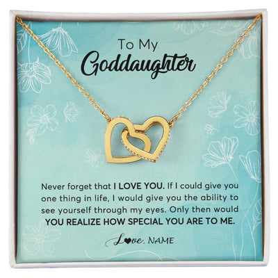 Interlocking Hearts Necklace 18K Yellow Gold Finish | 1 | Personalized To My Goddaughter Necklace From Godmother Flower Never Forget I Love You Goddaughter Graduation Birthday Customized Gift Box Message Card | siriusteestore