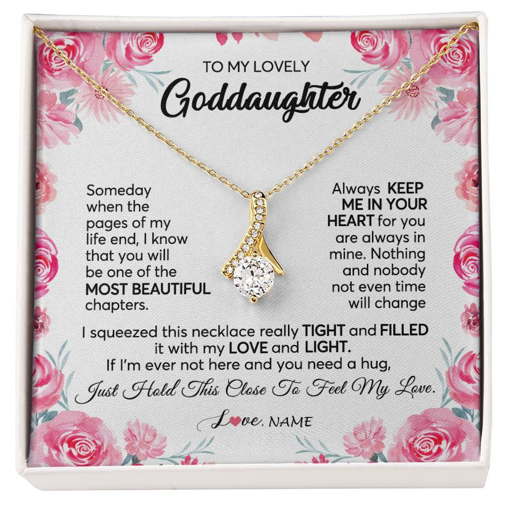 Alluring Beauty Necklace 18K Yellow Gold Finish | 1 | Personalized To My Goddaughter Necklace From Godmother Godfather Always Keep Me in Your Heart Goddaughter Birthday Christmas Customized Gift Box Message Card | siriusteestore