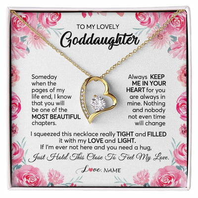 Forever Love Necklace 18K Yellow Gold Finish | 1 | Personalized To My Goddaughter Necklace From Godmother Godfather Always Keep Me in Your Heart Goddaughter Birthday Christmas Customized Gift Box Message Card | siriusteestore