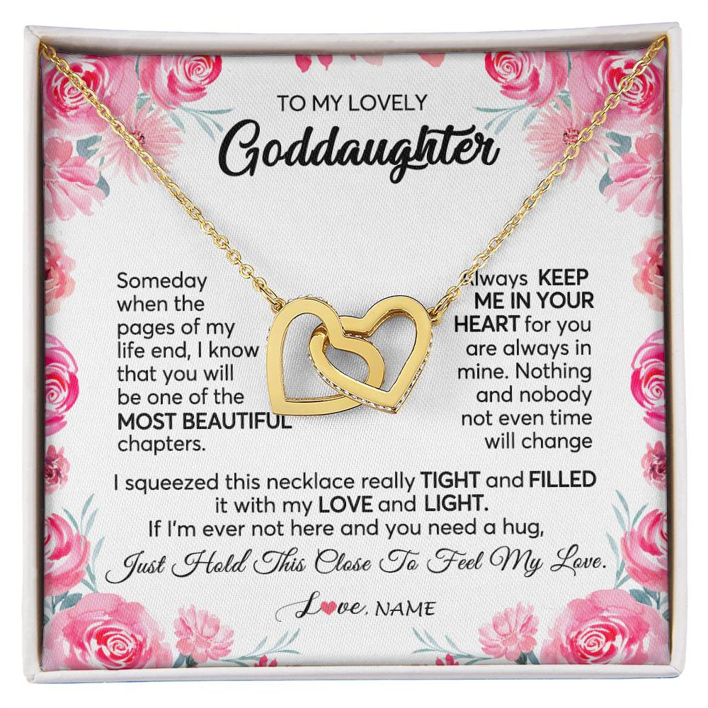 Interlocking Hearts Necklace 18K Yellow Gold Finish | 1 | Personalized To My Goddaughter Necklace From Godmother Godfather Always Keep Me in Your Heart Goddaughter Birthday Christmas Customized Gift Box Message Card | siriusteestore