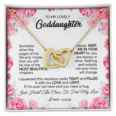 Interlocking Hearts Necklace 18K Yellow Gold Finish | 1 | Personalized To My Goddaughter Necklace From Godmother Godfather Always Keep Me in Your Heart Goddaughter Birthday Christmas Customized Gift Box Message Card | siriusteestore