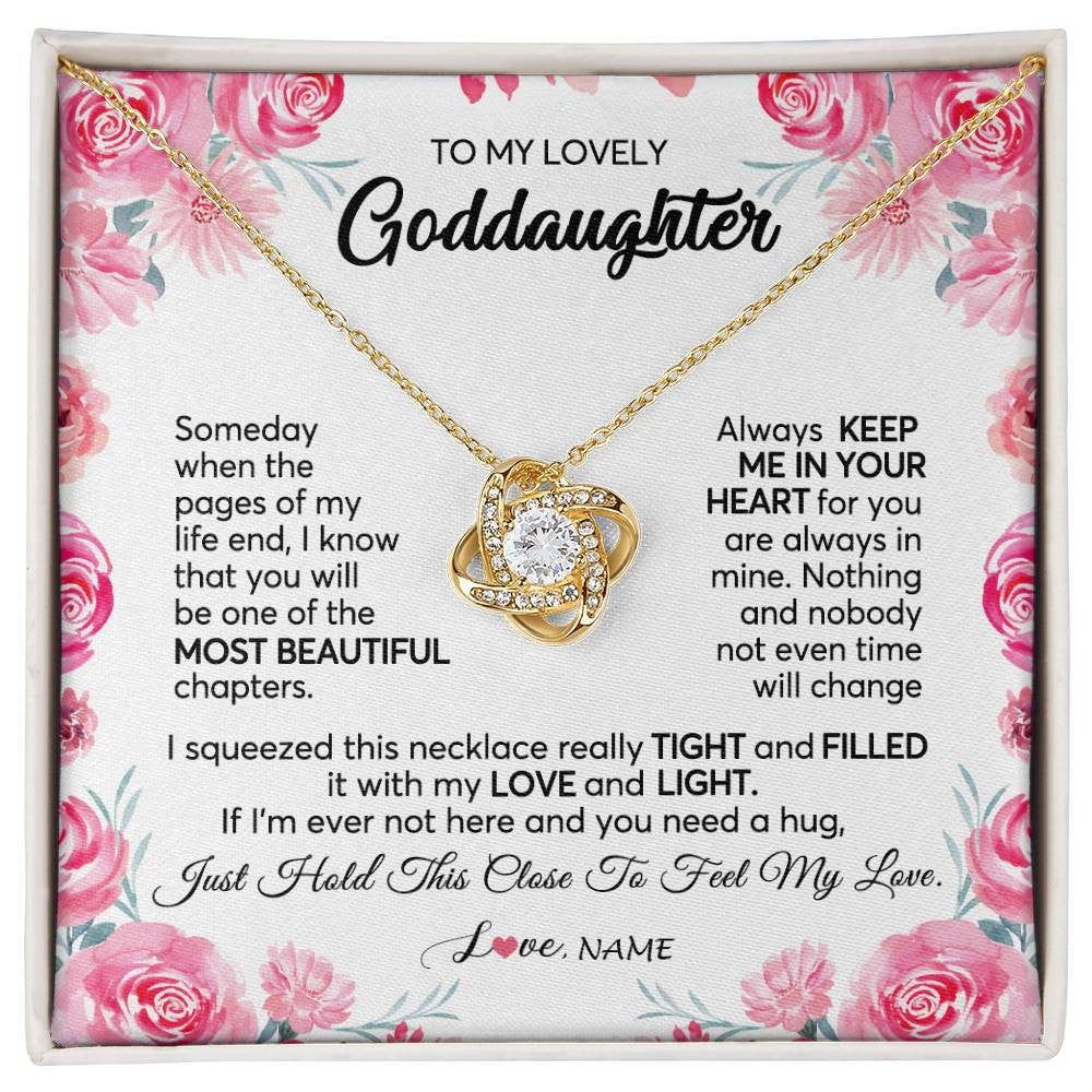 Love Knot Necklace 18K Yellow Gold Finish | 1 | Personalized To My Goddaughter Necklace From Godmother Godfather Always Keep Me in Your Heart Goddaughter Birthday Christmas Customized Gift Box Message Card | siriusteestore
