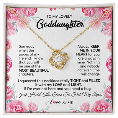 Love Knot Necklace 18K Yellow Gold Finish | 1 | Personalized To My Goddaughter Necklace From Godmother Godfather Always Keep Me in Your Heart Goddaughter Birthday Christmas Customized Gift Box Message Card | siriusteestore