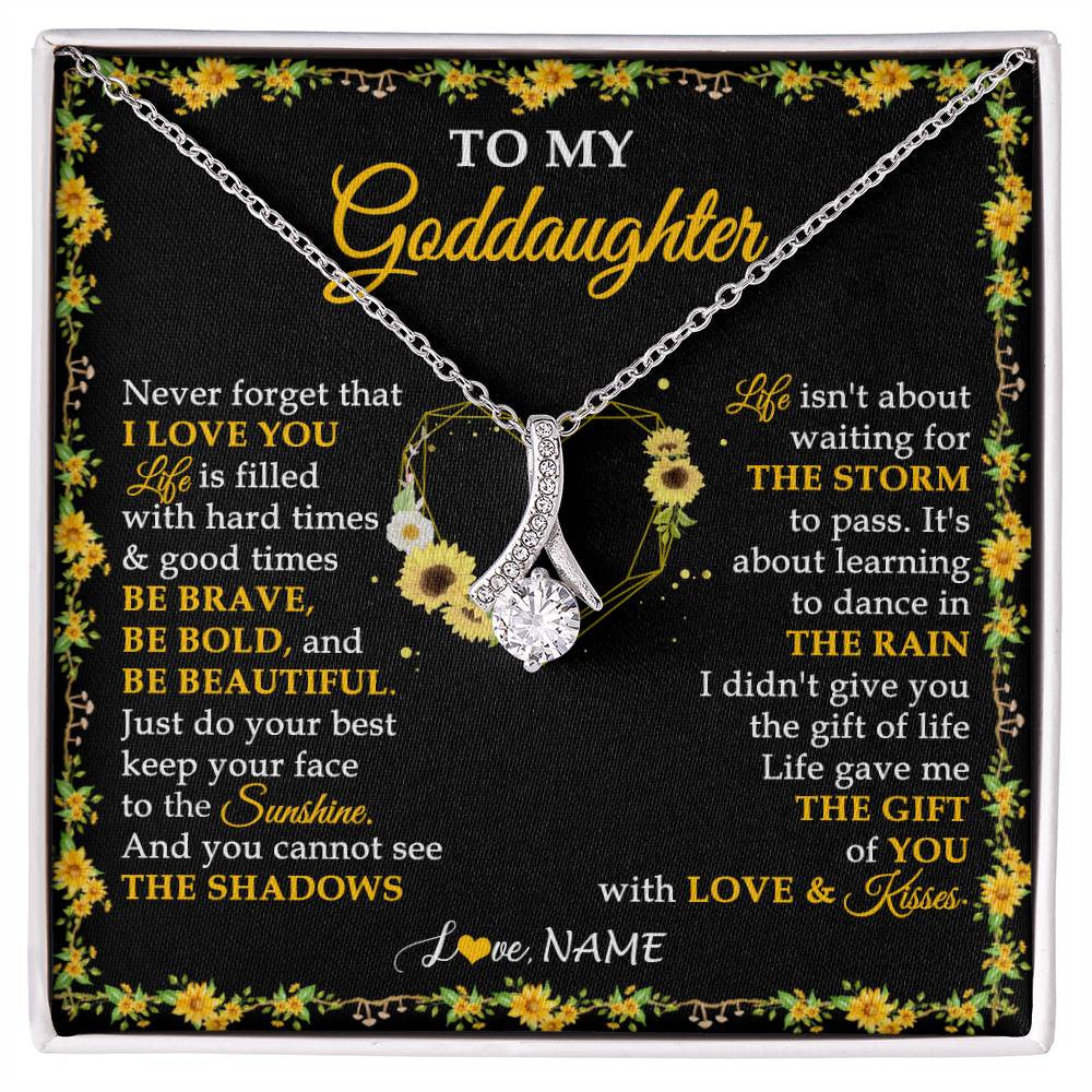 Alluring Beauty Necklace 14K White Gold Finish | 1 | Personalized To My Goddaughter Necklace From Godmother Godfather I Love You Sunflower Goddaughter Birthday Jewelry Christmas Customized Gift Box Message Card | siriusteestore