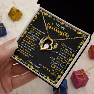 Forever Love Necklace 18K Yellow Gold Finish | 2 | Personalized To My Goddaughter Necklace From Godmother Godfather I Love You Sunflower Goddaughter Birthday Jewelry Christmas Customized Gift Box Message Card | siriusteestore