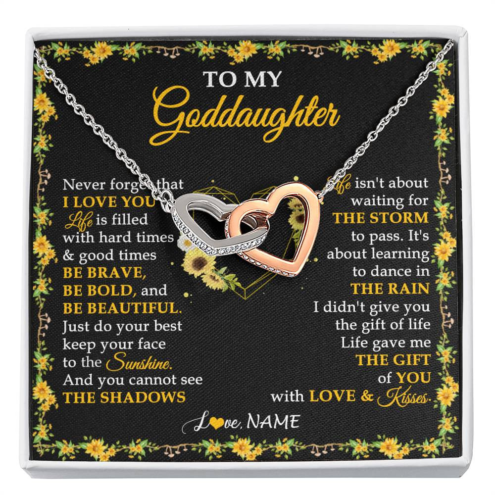 Interlocking Hearts Necklace Stainless Steel & Rose Gold Finish | 1 | Personalized To My Goddaughter Necklace From Godmother Godfather I Love You Sunflower Goddaughter Birthday Jewelry Christmas Customized Gift Box Message Card | siriusteestore