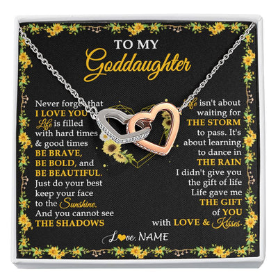 Interlocking Hearts Necklace Stainless Steel & Rose Gold Finish | 1 | Personalized To My Goddaughter Necklace From Godmother Godfather I Love You Sunflower Goddaughter Birthday Jewelry Christmas Customized Gift Box Message Card | siriusteestore