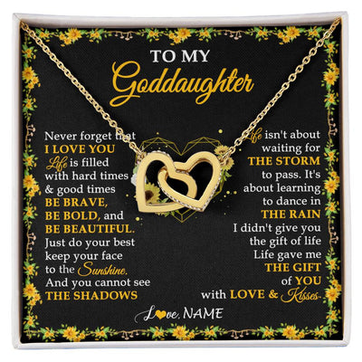 Interlocking Hearts Necklace 18K Yellow Gold Finish | 1 | Personalized To My Goddaughter Necklace From Godmother Godfather I Love You Sunflower Goddaughter Birthday Jewelry Christmas Customized Gift Box Message Card | siriusteestore
