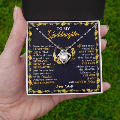 Love Knot Necklace 14K White Gold Finish | 2 | Personalized To My Goddaughter Necklace From Godmother Godfather I Love You Sunflower Goddaughter Birthday Jewelry Christmas Customized Gift Box Message Card | siriusteestore