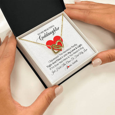 Interlocking Hearts Necklace 18K Yellow Gold Finish | 2 | Personalized To My Goddaughter Necklace From Godmother Godfather I Squeezed This Necklace Goddaughter Birthday Christmas Customized Gift Box Message Card | siriusteestore