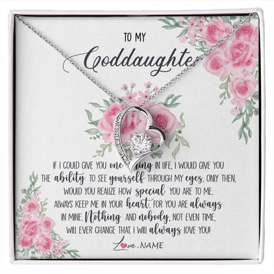 Forever Love Necklace 14K White Gold Finish | 1 | Personalized To My Goddaughter Necklace From Godmother Godfather I Will Always Love You Goddaughter Birthday Christmas Customized Gift Box Message Card | https://siriusteestore.
