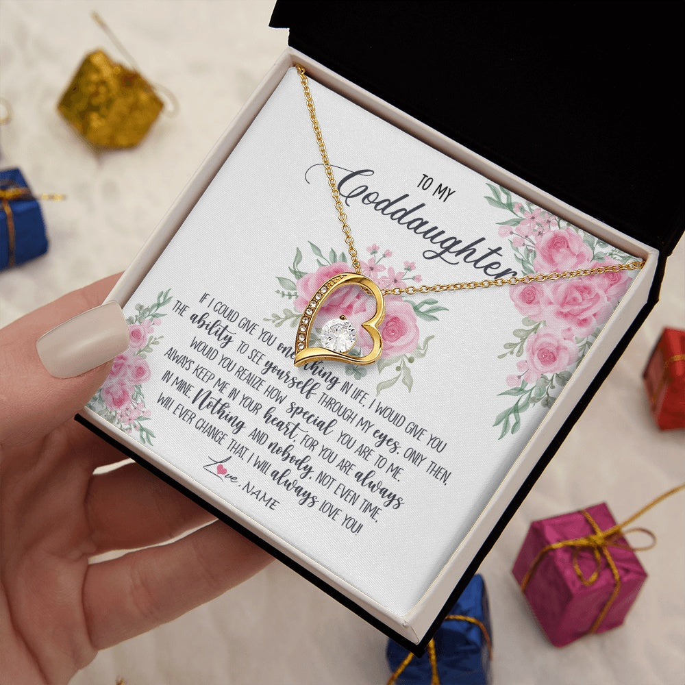 Forever Love Necklace 18K Yellow Gold Finish | 2 | Personalized To My Goddaughter Necklace From Godmother Godfather I Will Always Love You Goddaughter Birthday Christmas Customized Gift Box Message Card | https://siriusteestore.