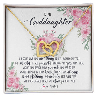 Interlocking Hearts Necklace 18K Yellow Gold Finish | 1 | Personalized To My Goddaughter Necklace From Godmother Godfather I Will Always Love You Goddaughter Birthday Christmas Customized Gift Box Message Card | https://siriusteestore.