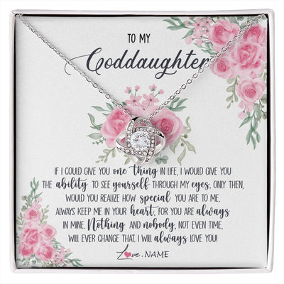 Love Knot Necklace 14K White Gold Finish | 1 | Personalized To My Goddaughter Necklace From Godmother Godfather I Will Always Love You Goddaughter Birthday Christmas Customized Gift Box Message Card | https://siriusteestore.