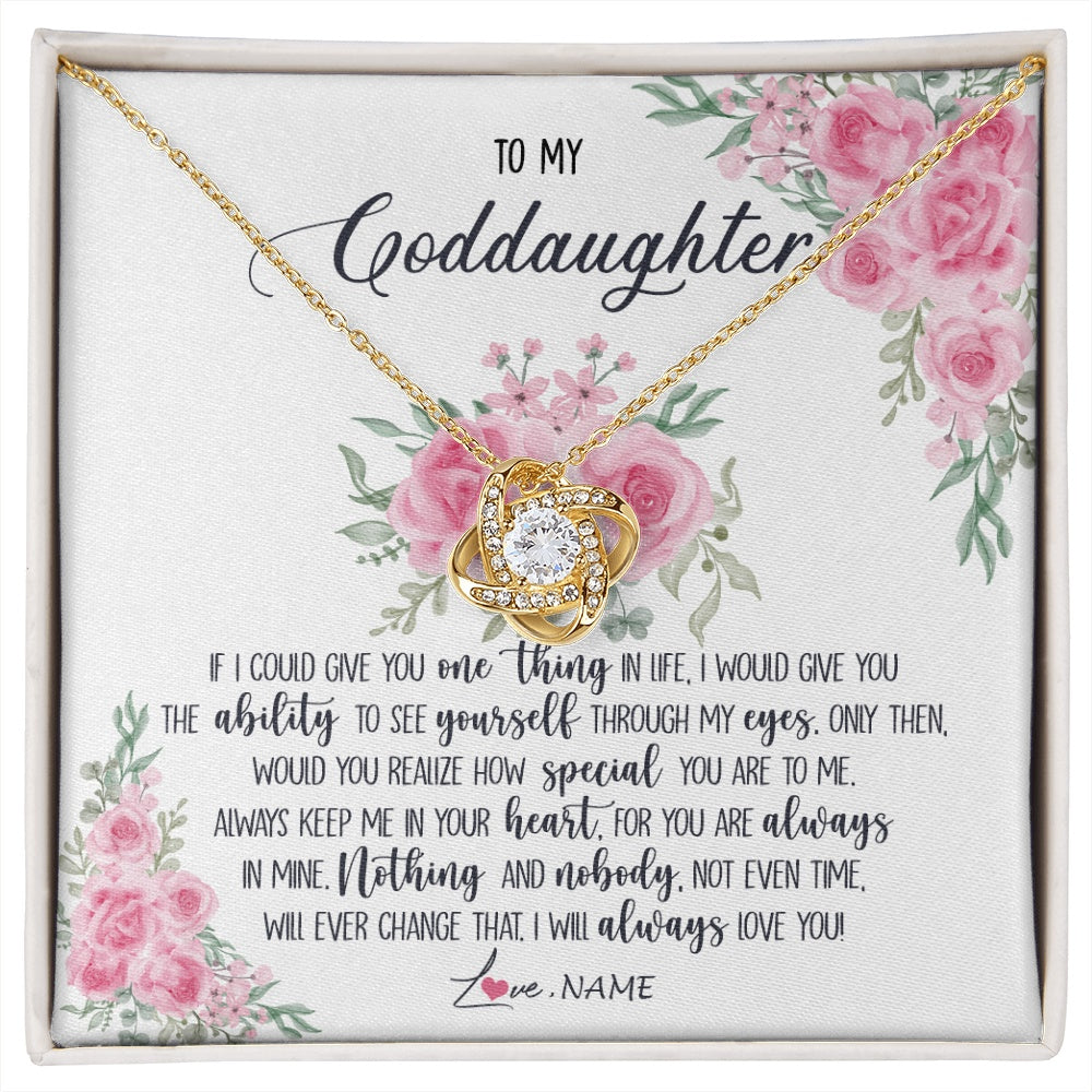 Love Knot Necklace 18K Yellow Gold Finish | 1 | Personalized To My Goddaughter Necklace From Godmother Godfather I Will Always Love You Goddaughter Birthday Christmas Customized Gift Box Message Card | https://siriusteestore.