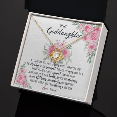 Love Knot Necklace 18K Yellow Gold Finish | 2 | Personalized To My Goddaughter Necklace From Godmother Godfather I Will Always Love You Goddaughter Birthday Christmas Customized Gift Box Message Card | https://siriusteestore.