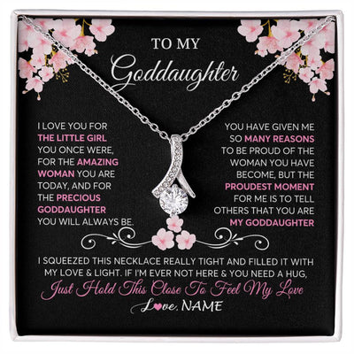 Alluring Beauty Necklace 14K White Gold Finish | 1 | Personalized To My Goddaughter Necklace From Godmother Godfather Love You Little Girl Goddaughter Birthday Jewelry Christmas Customized Gift Box Message Card | siriusteestore