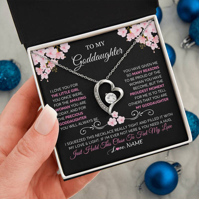 Forever Love Necklace 14K White Gold Finish | 2 | Personalized To My Goddaughter Necklace From Godmother Godfather Love You Little Girl Goddaughter Birthday Jewelry Christmas Customized Gift Box Message Card | siriusteestore