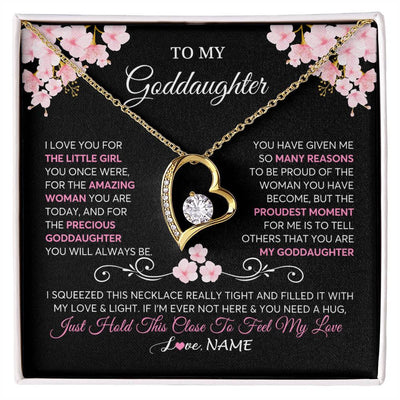 Forever Love Necklace 18K Yellow Gold Finish | 1 | Personalized To My Goddaughter Necklace From Godmother Godfather Love You Little Girl Goddaughter Birthday Jewelry Christmas Customized Gift Box Message Card | siriusteestore