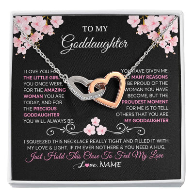 Interlocking Hearts Necklace Stainless Steel & Rose Gold Finish | 1 | Personalized To My Goddaughter Necklace From Godmother Godfather Love You Little Girl Goddaughter Birthday Jewelry Christmas Customized Gift Box Message Card | siriusteestore