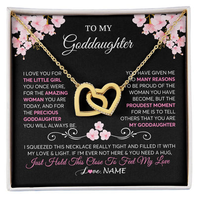Interlocking Hearts Necklace 18K Yellow Gold Finish | 1 | Personalized To My Goddaughter Necklace From Godmother Godfather Love You Little Girl Goddaughter Birthday Jewelry Christmas Customized Gift Box Message Card | siriusteestore