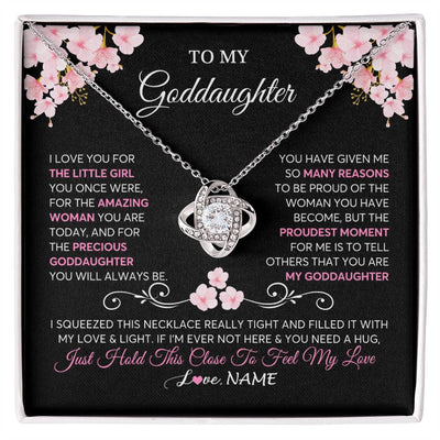 Love Knot Necklace 14K White Gold Finish | 1 | Personalized To My Goddaughter Necklace From Godmother Godfather Love You Little Girl Goddaughter Birthday Jewelry Christmas Customized Gift Box Message Card | siriusteestore