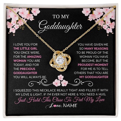 Love Knot Necklace 18K Yellow Gold Finish | 1 | Personalized To My Goddaughter Necklace From Godmother Godfather Love You Little Girl Goddaughter Birthday Jewelry Christmas Customized Gift Box Message Card | siriusteestore