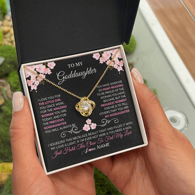 Love Knot Necklace 18K Yellow Gold Finish | 2 | Personalized To My Goddaughter Necklace From Godmother Godfather Love You Little Girl Goddaughter Birthday Jewelry Christmas Customized Gift Box Message Card | siriusteestore