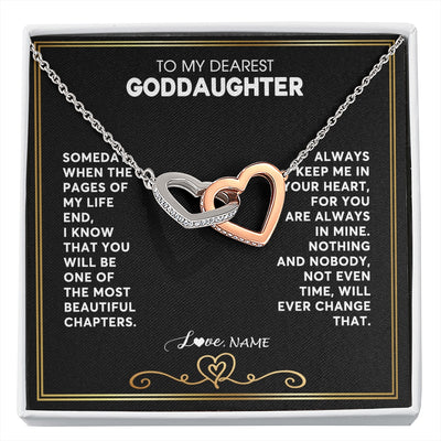 Interlocking Hearts Necklace Stainless Steel & Rose Gold Finish | 1 | Personalized To My Goddaughter Necklace From Godmother Godfather When The Pages Of My Life End Goddaughter Birthday Christmas Customized Gift Box Message Card | siriusteestore.myshopify