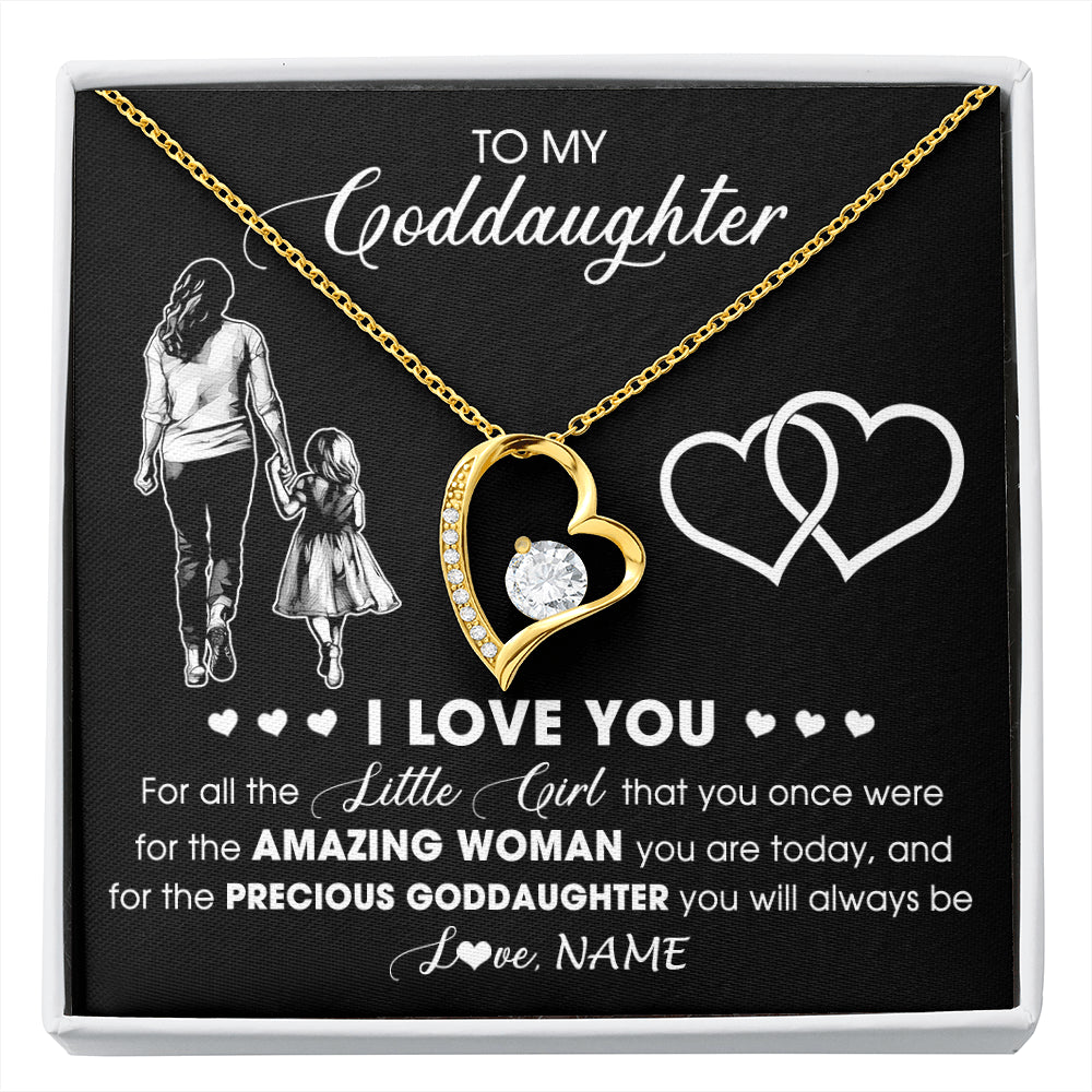 Forever Love Necklace 18K Yellow Gold Finish | 1 | Personalized To My Goddaughter Necklace From Godmother I Love You Little Girl Goddaughter Birthday Christmas Jewelry Customized Gift Box Message Card | siriusteestore