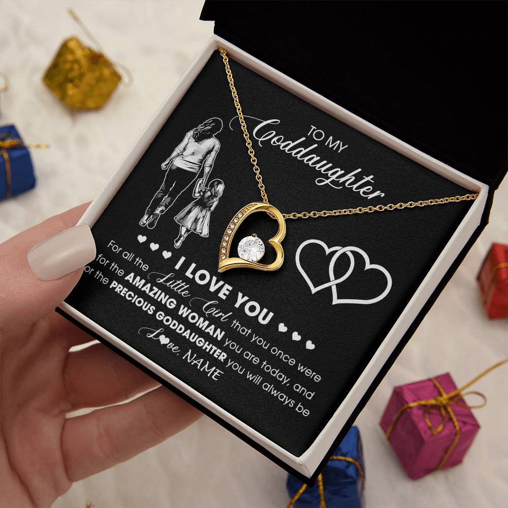 Forever Love Necklace 18K Yellow Gold Finish | 2 | Personalized To My Goddaughter Necklace From Godmother I Love You Little Girl Goddaughter Birthday Christmas Jewelry Customized Gift Box Message Card | siriusteestore