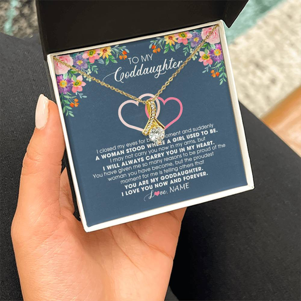 Alluring Beauty Necklace 18K Yellow Gold Finish | Personalized To My Goddaughter Necklace From Godmother I Love You Now And Forever Jewelry For Goddaughter Birthday Graduation Christmas Customized Message Card | siriusteestore