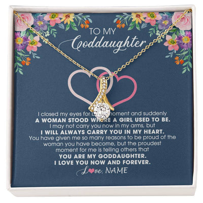 Alluring Beauty Necklace 18K Yellow Gold Finish | Personalized To My Goddaughter Necklace From Godmother I Love You Now And Forever Jewelry For Goddaughter Birthday Graduation Christmas Customized Message Card | siriusteestore